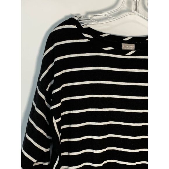 Chico's Women's Striped 3/4 Dolman Sleeve Round Neck Pullover T-Shirt 8/10 P - Picture 5 of 12